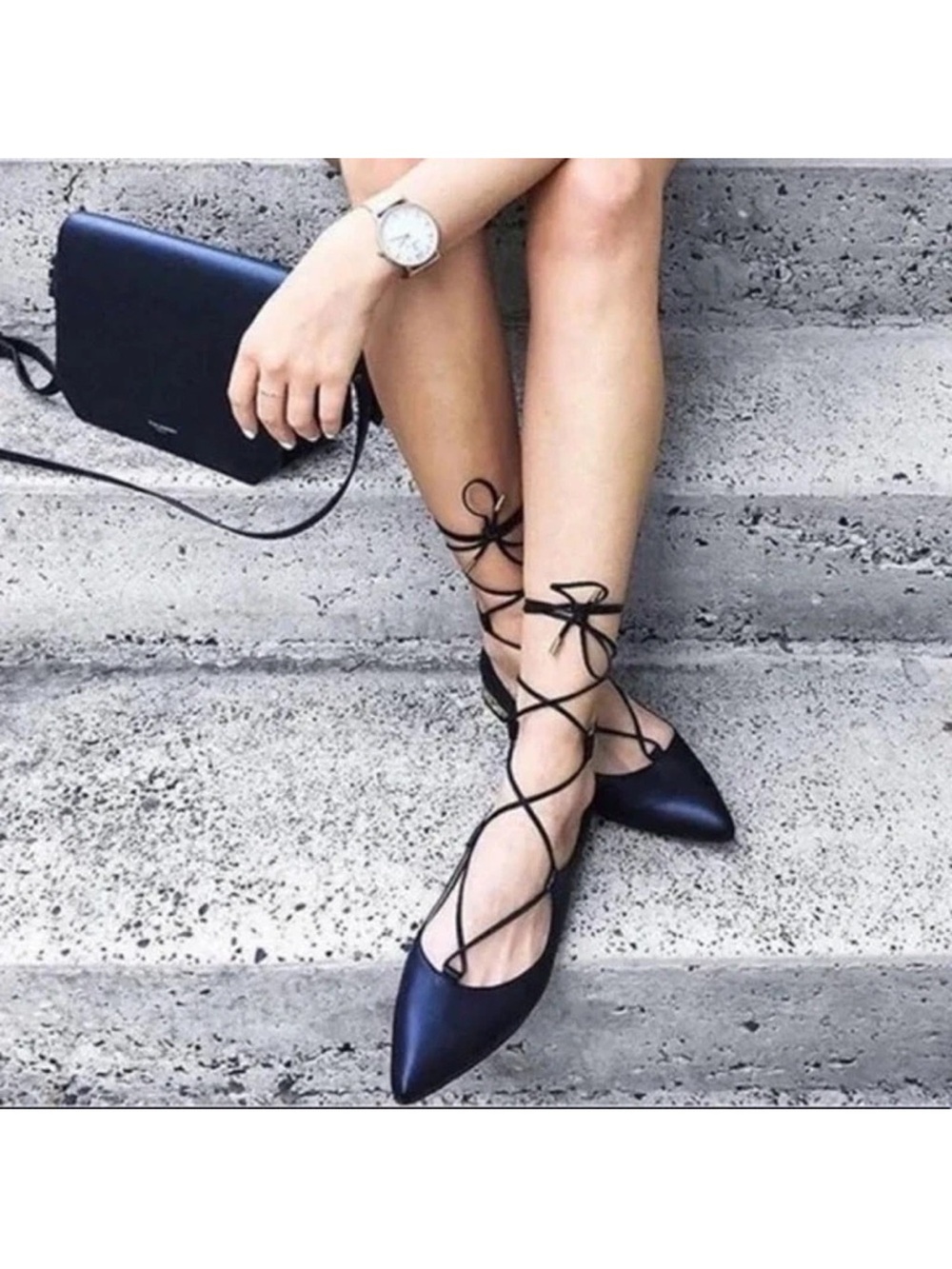 Aquazurra Black Lace Up Christy Flats